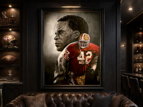 The HITMAN – 30x40” Ronnie Lott Inspired 49ers Fine Art Oil & Gold Leaf on Canvas.